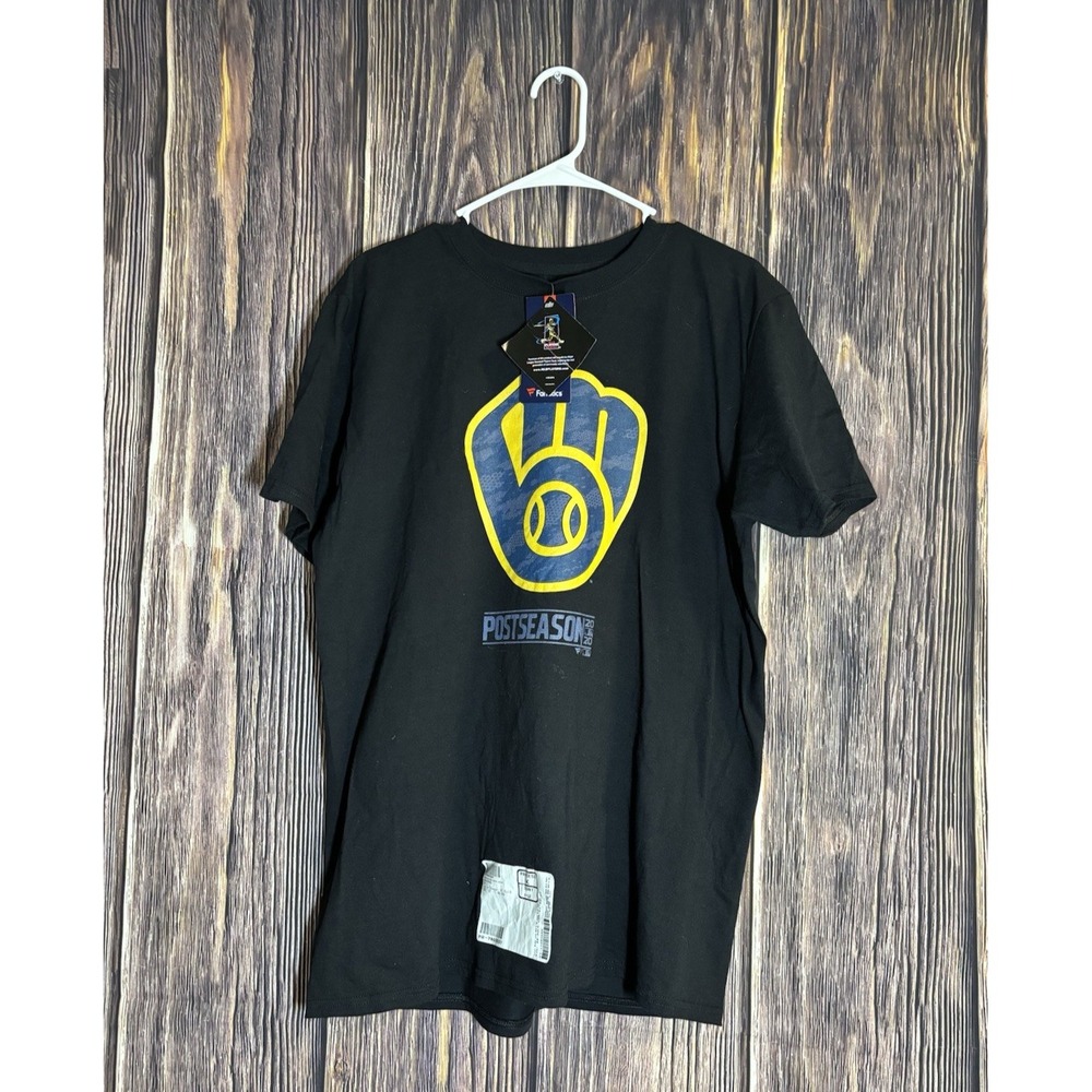 Milwaukee Brewers Mens Fanatics Large T-Shirt Retro MLB Short Sleeve Black NWT